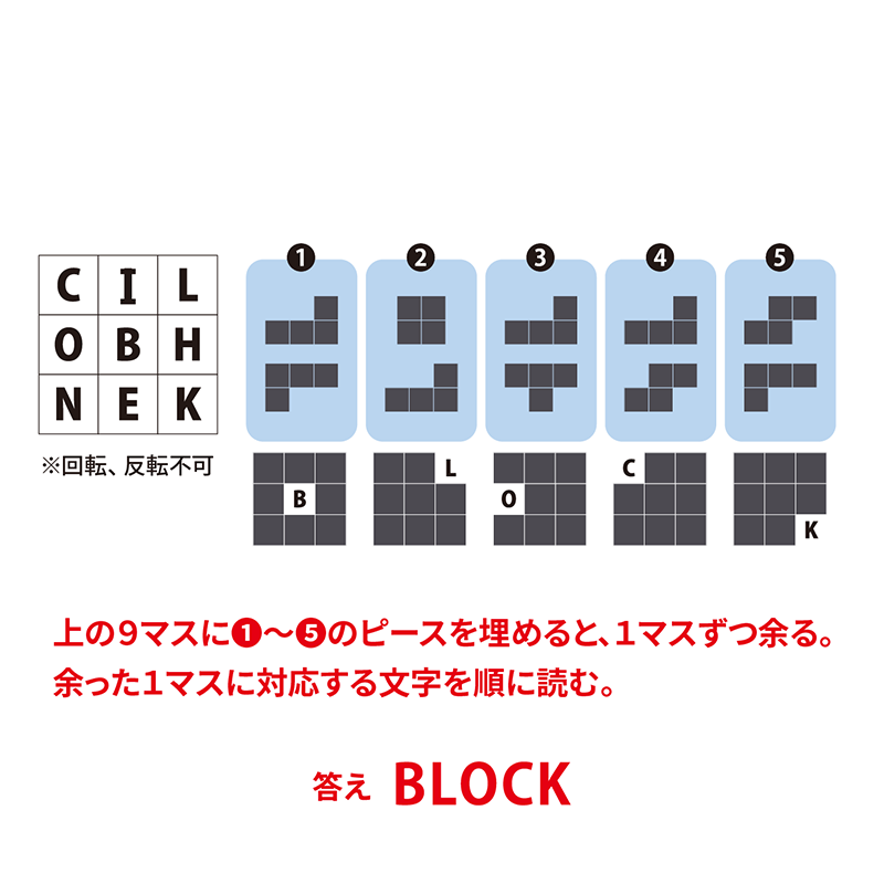 例題14：ポリオミノ（P170） ピースを組み合わせて図形を作る謎　答え