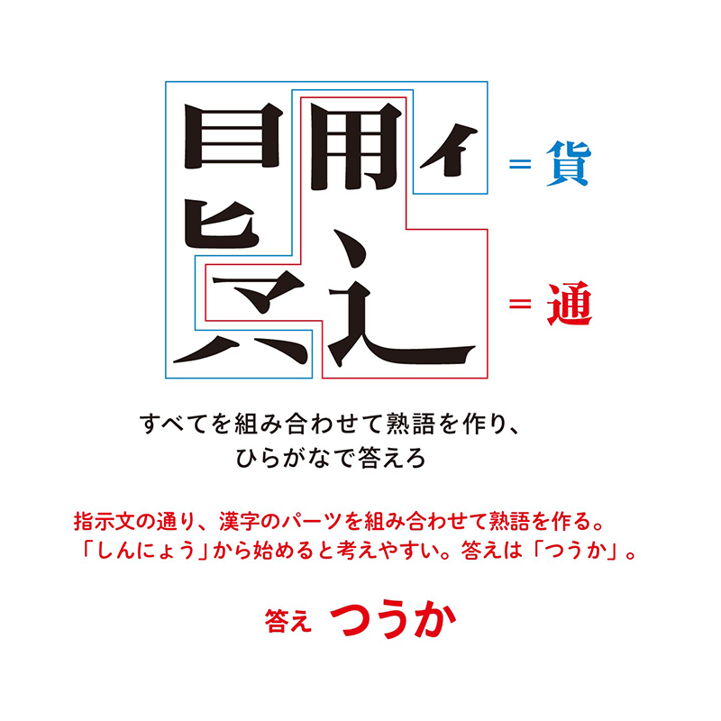 例題3：合体漢字（P.60）　漢字をパーツに分けて考える謎　答え
